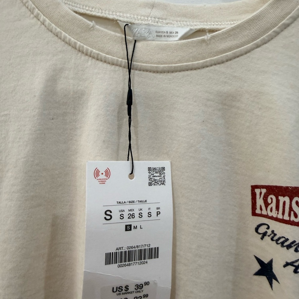 Zara Cream Long Sleeve Tee with Red & Black Graphic - Picture 3 of 3